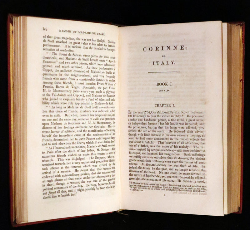 1833 Rare One volume First Edition - Corinne or Italy by Mme de Stael. Romanticism.