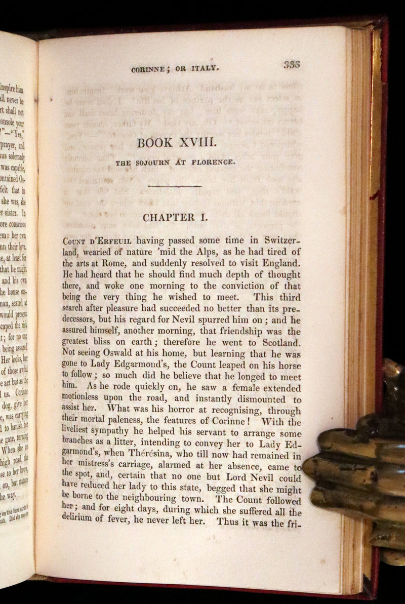 1833 Rare One volume First Edition - Corinne or Italy by Mme de Stael. Romanticism.
