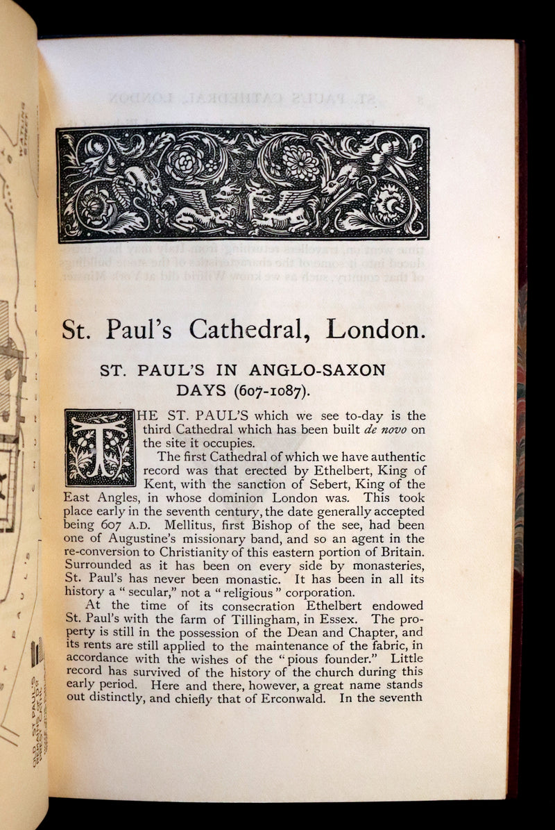 1902 Scarce First Edition Bound by Sangorski - London St. Paul's Cathedral Guide with 4 Plans.