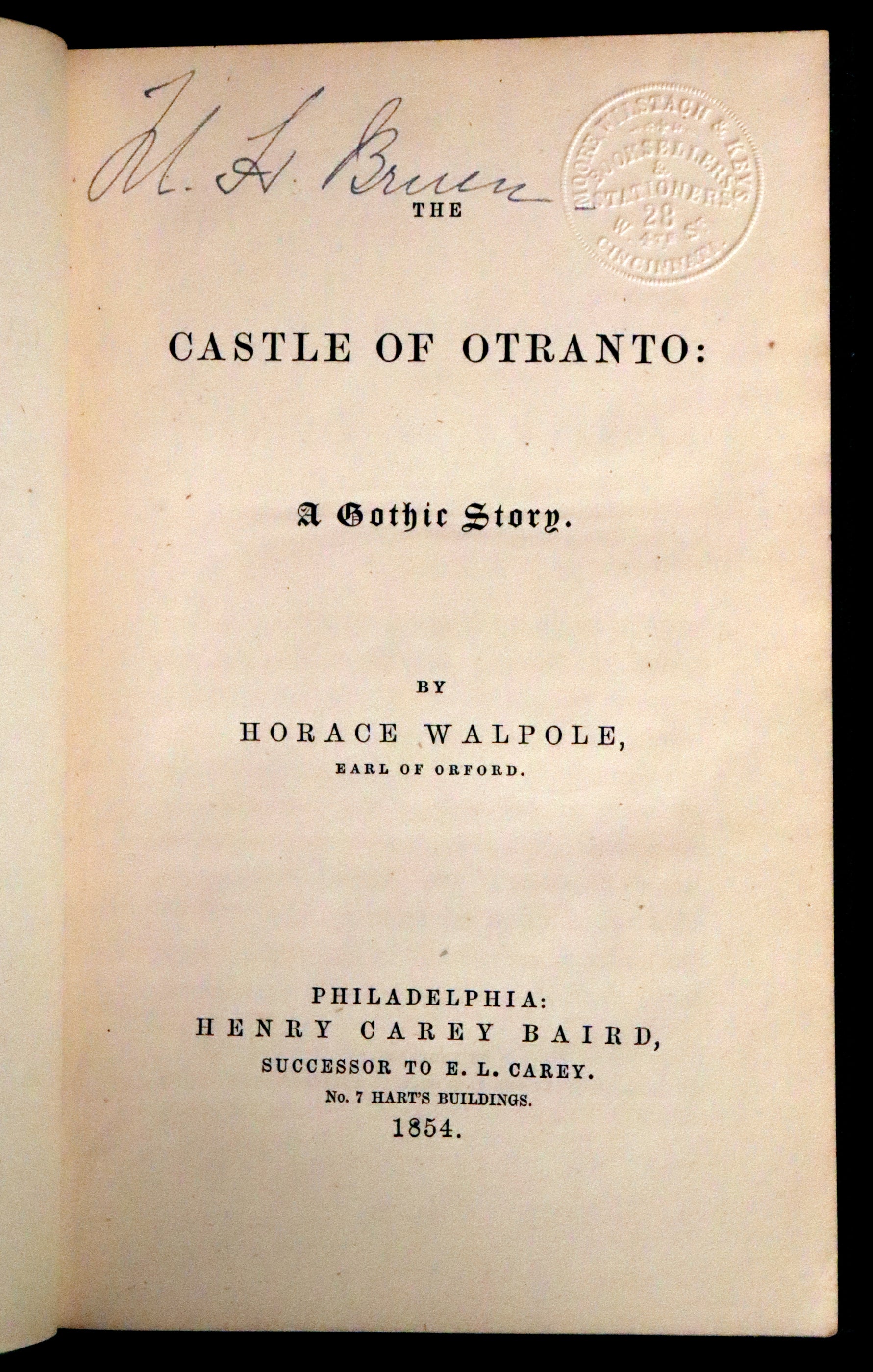 1854 Rare First US Edition - The Castle of Otranto, a Gothic Story Set ...