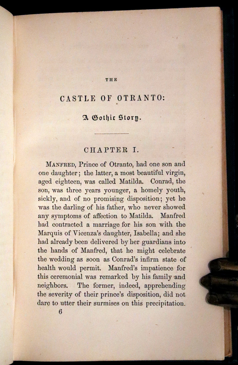 1854 Rare First US Edition - The Castle of Otranto, a Gothic Story Set in a haunted castle by Horace Walpole.
