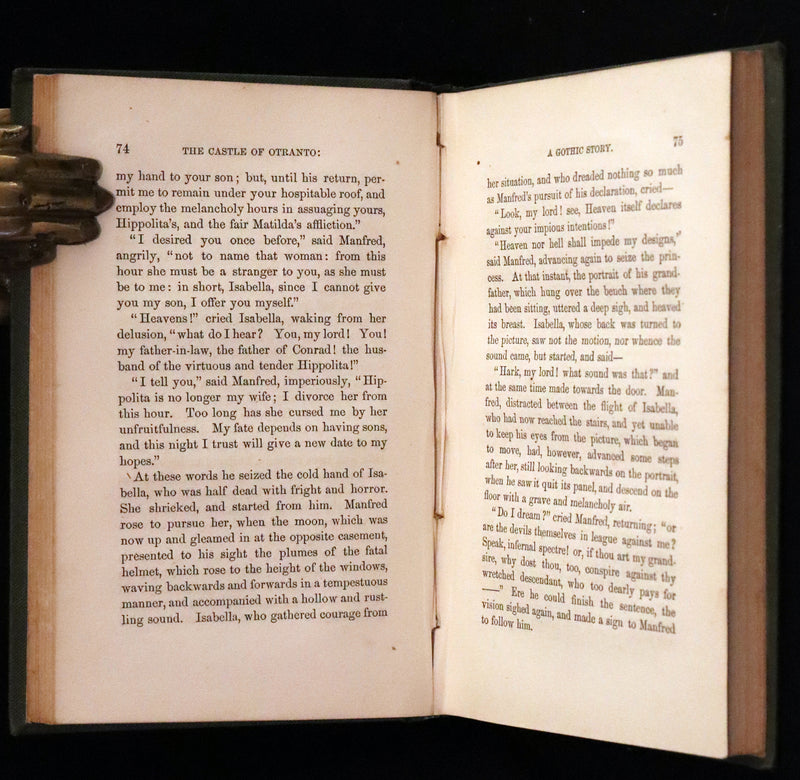 1854 Rare First US Edition - The Castle of Otranto, a Gothic Story Set in a haunted castle by Horace Walpole.