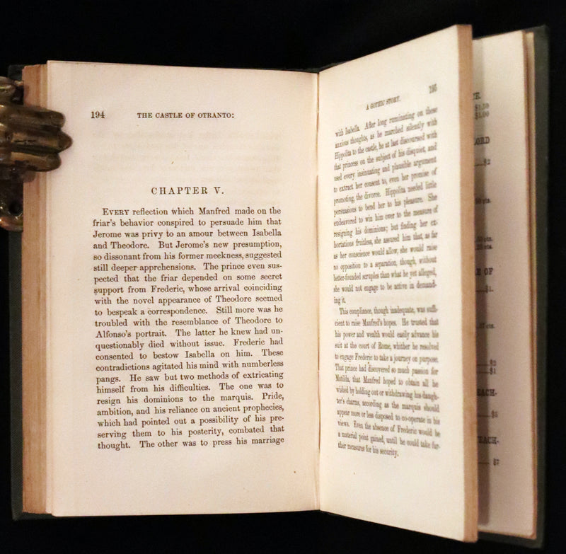 1854 Rare First US Edition - The Castle of Otranto, a Gothic Story Set in a haunted castle by Horace Walpole.