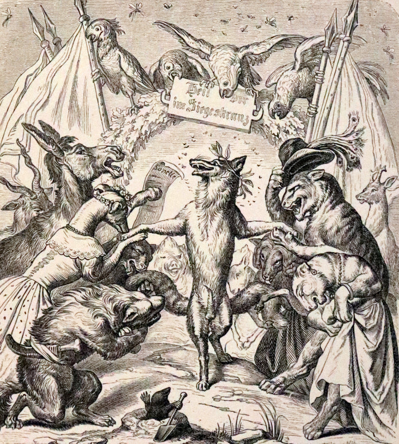 1886 Rare Book - Reynard The Fox, An Old Medieval Story Retold by Mme De Sanctis. Illustrated by Wilhelm Kaulbach.