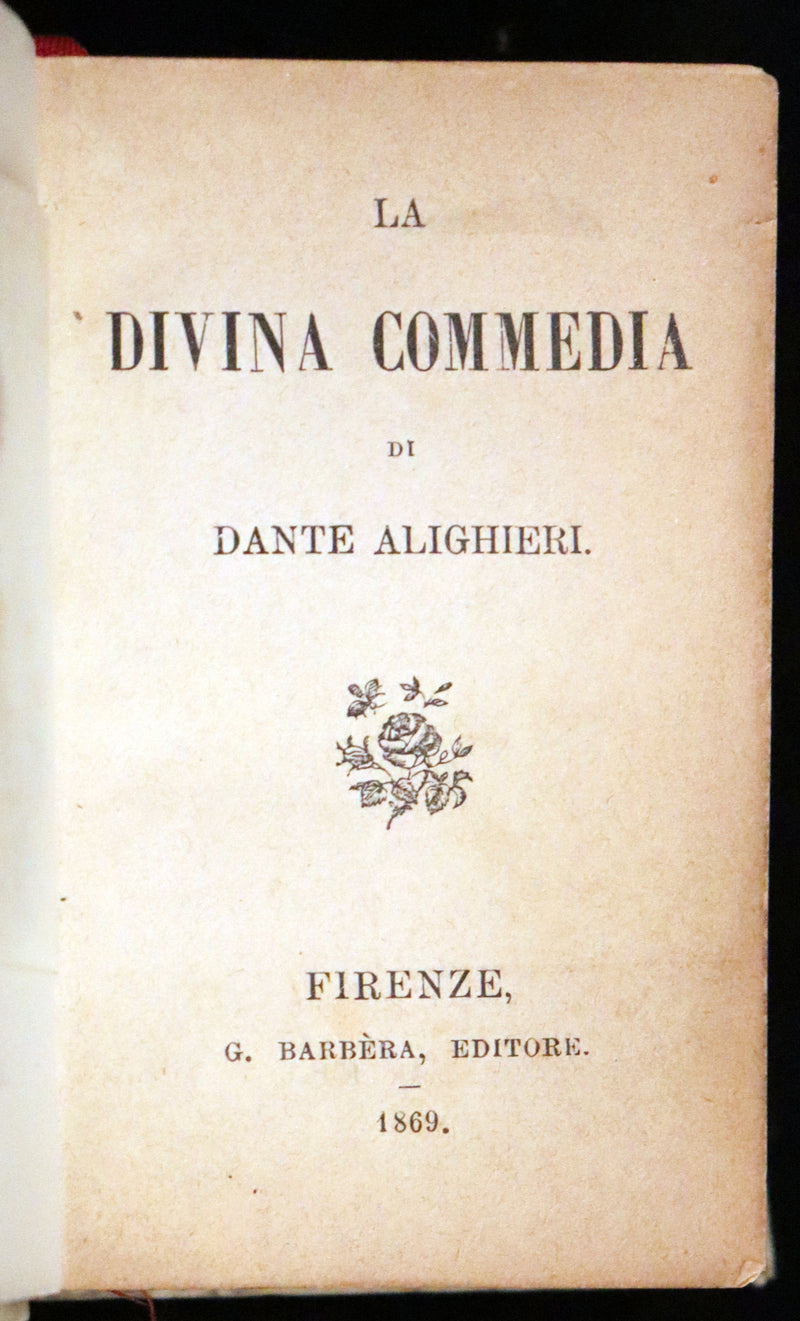 1869 Rare Italian Vellum Pocket Book - La Divina Commedia di Dante Alighieri. The Divine Comedy.