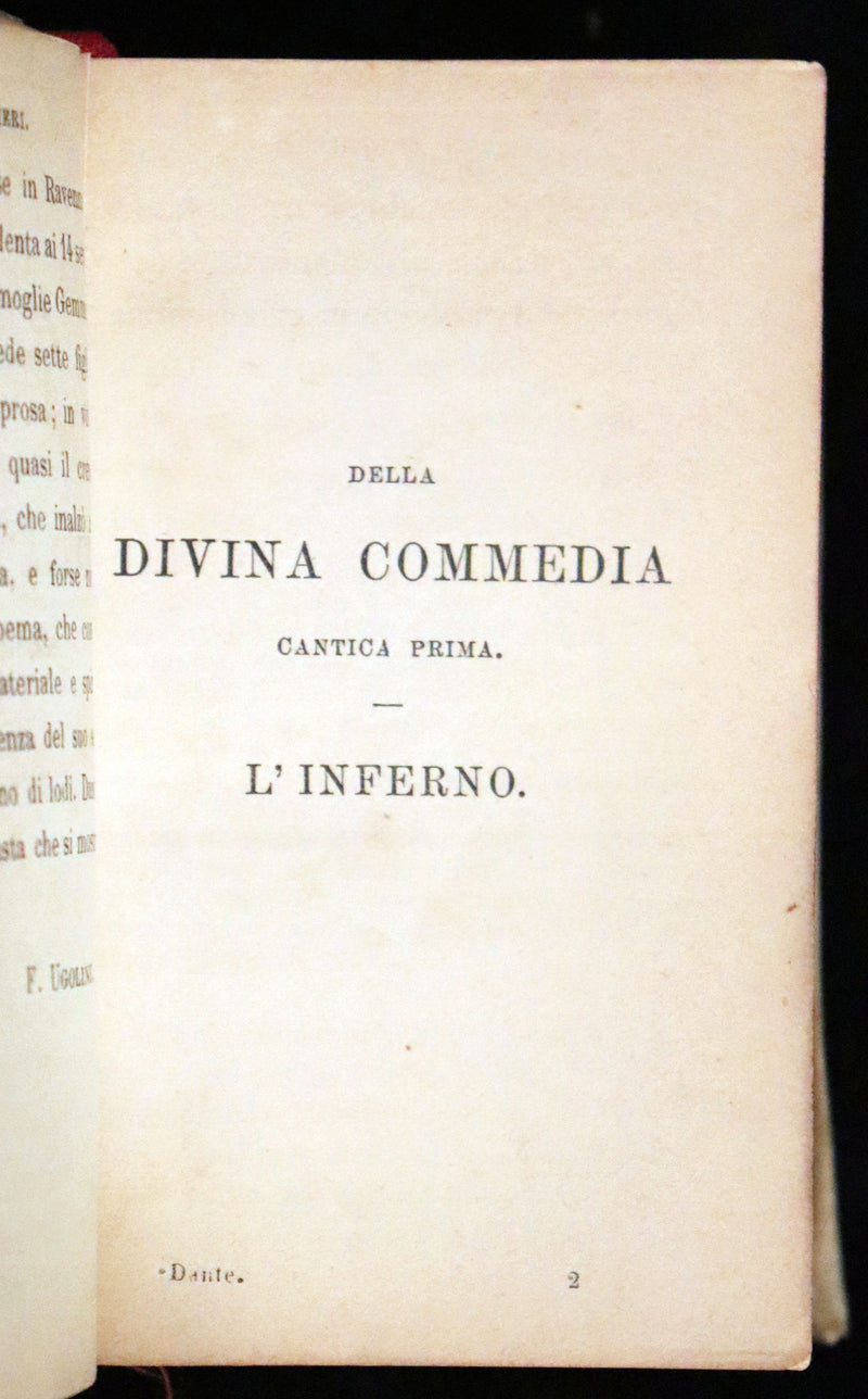 1869 Rare Italian Vellum Pocket Book - La Divina Commedia di Dante Alighieri. The Divine Comedy.
