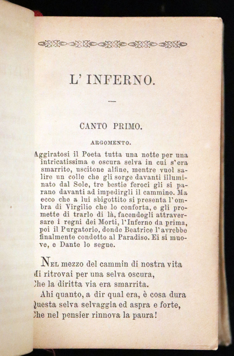 1869 Rare Italian Vellum Pocket Book - La Divina Commedia di Dante Alighieri. The Divine Comedy.