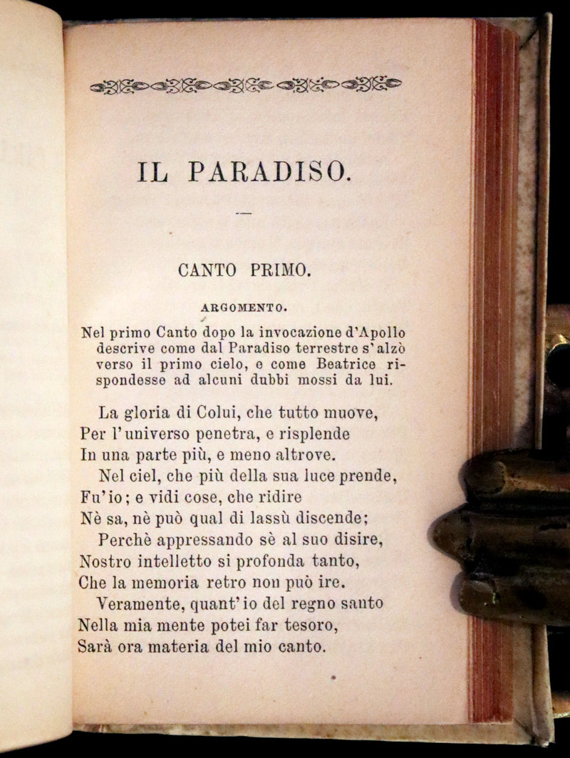 1869 Rare Italian Vellum Pocket Book - La Divina Commedia di Dante Alighieri. The Divine Comedy.