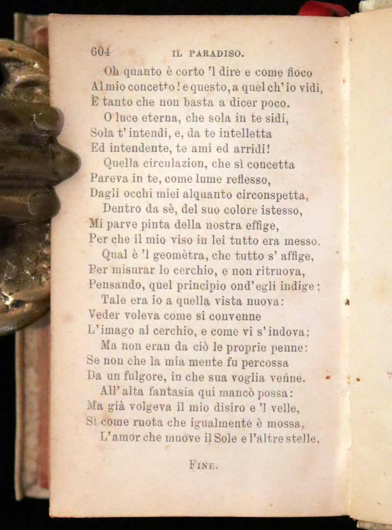 1869 Rare Italian Vellum Pocket Book - La Divina Commedia di Dante Alighieri. The Divine Comedy.