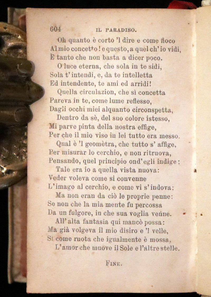 1869 Rare Italian Vellum Pocket Book - La Divina Commedia di Dante Alighieri. The Divine Comedy.