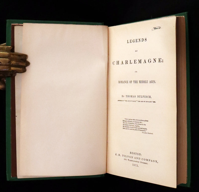 1872 Rare First Edition - Legends of Charlemagne or Romance of the Middle Ages by Thomas Bulfinch.