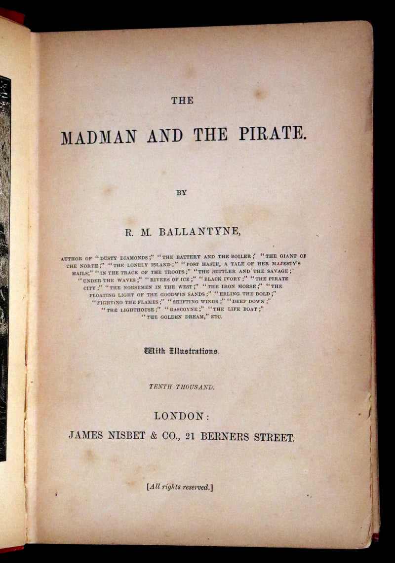 1890 Rare Victorian Book - The Madman and the Pirate by Robert Michael Ballantyne.