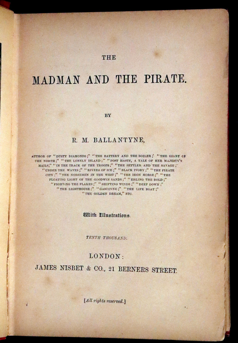 1890 Rare Victorian Book - The Madman and the Pirate by Robert Michael Ballantyne.