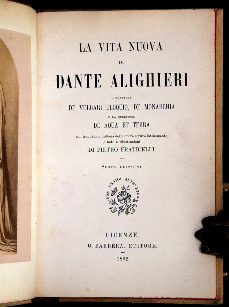 1892 Rare Italian Vellum Book bound by Giulio Giannini - La Vita Nuova di Dante Alighieri - The New Life.