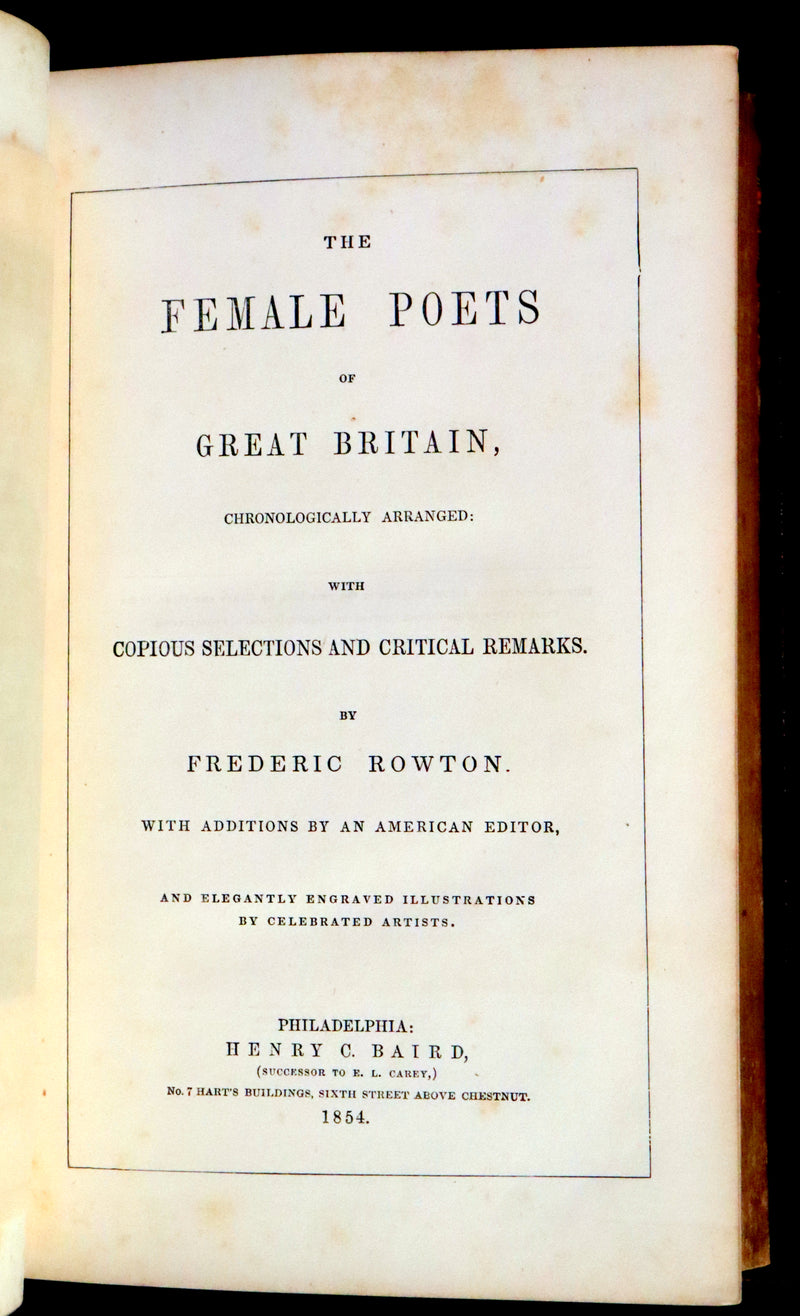 1854 Rare Victorian Book - The Female Poets of Great Britain Chronologically arranged. Illustrated.