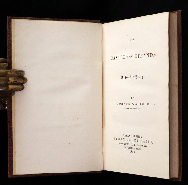 1854 Scarce First US Edition - The Castle of Otranto, a Gothic Story Set in a haunted castle by Horace Walpole.