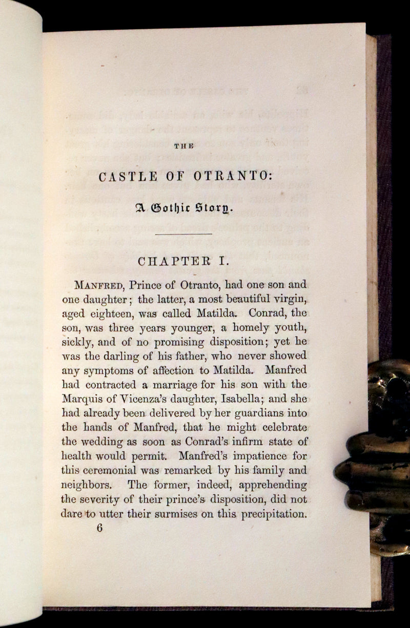 1854 Scarce First US Edition - The Castle of Otranto, a Gothic Story Set in a haunted castle by Horace Walpole.