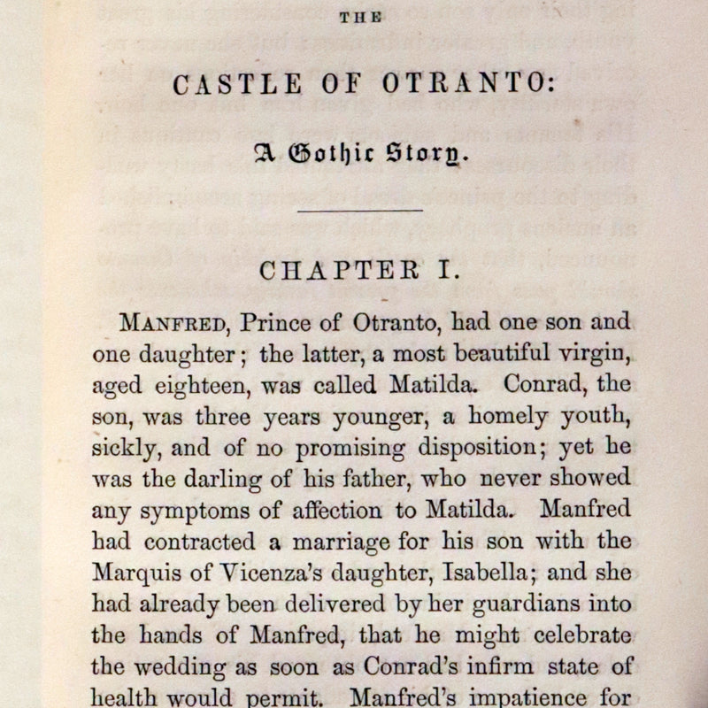 1854 Scarce First US Edition - The Castle of Otranto, a Gothic Story Set in a haunted castle by Horace Walpole.