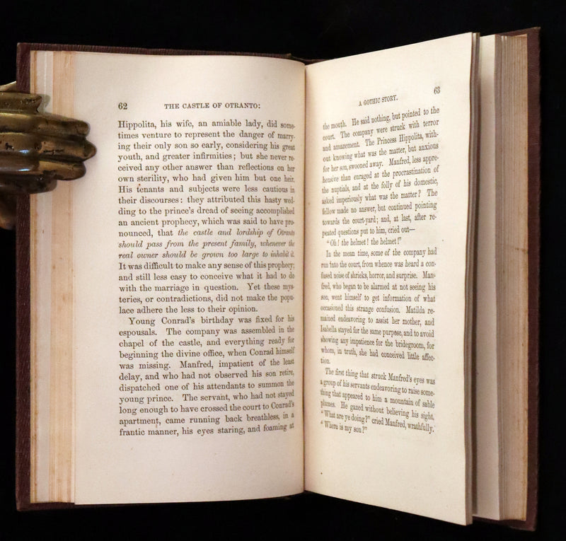 1854 Scarce First US Edition - The Castle of Otranto, a Gothic Story Set in a haunted castle by Horace Walpole.