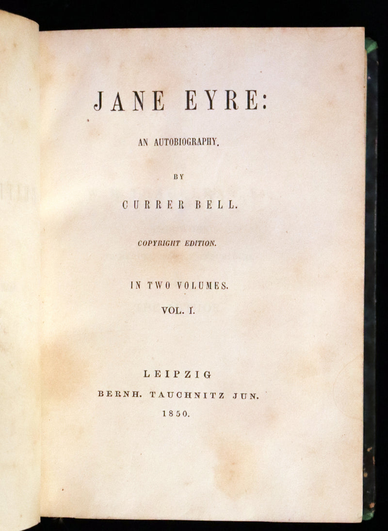 1850 Rare Early Edition - Jane Eyre, An Autobiography by Currer Bell (Charlotte Brontë).