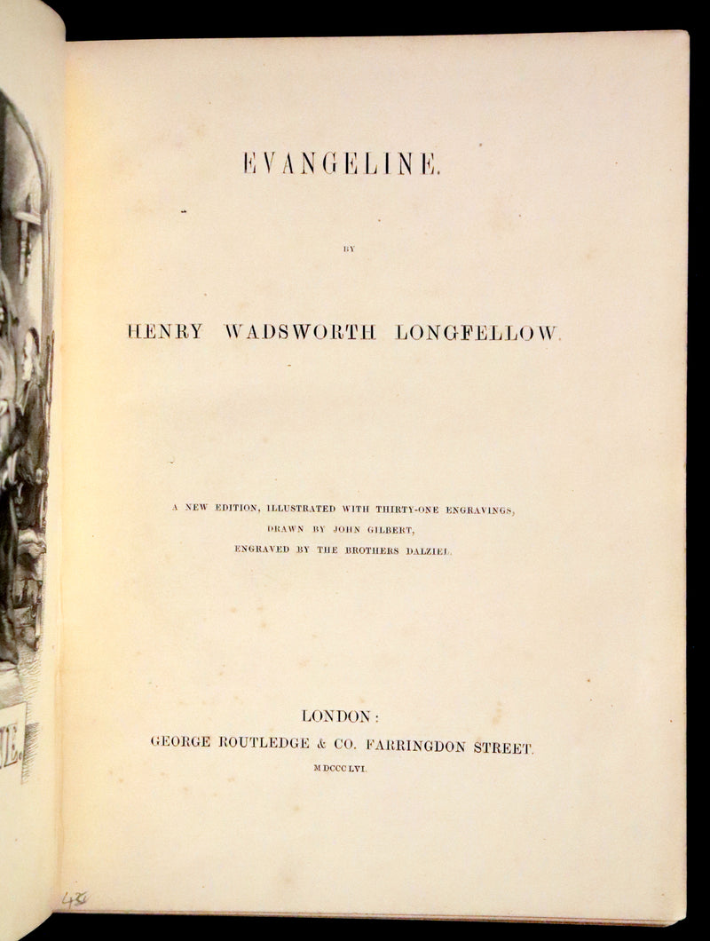 1856 Rare Victorian Book - EVANGELINE, A tale of Acadie by Henry Wadsworth Longfellow. Illustrated.