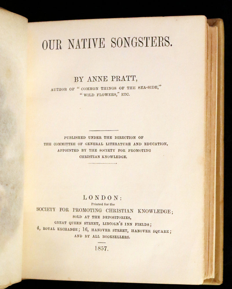 1857 Scarce Ornithology Book ~ Our Native Songsters with 72 colored plates by Anne Pratt.