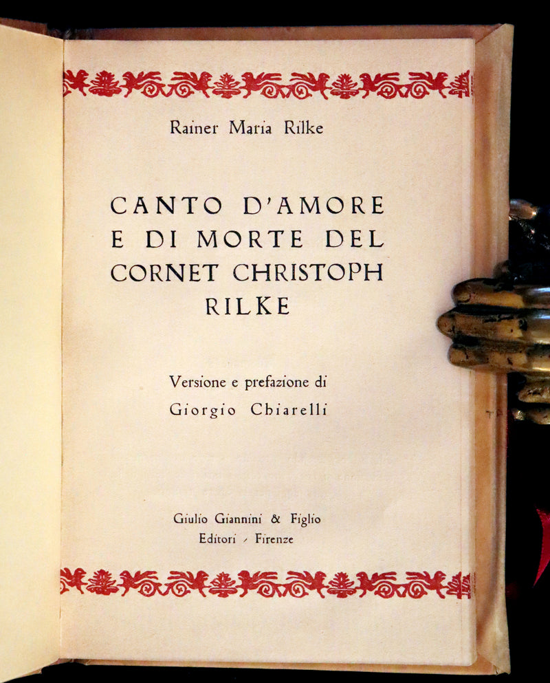 1943 Rare Giannini Binding - Italian Edition of The Love and Death of Cornet Christopher Rilke by Rainer Maria Rilke. #55.