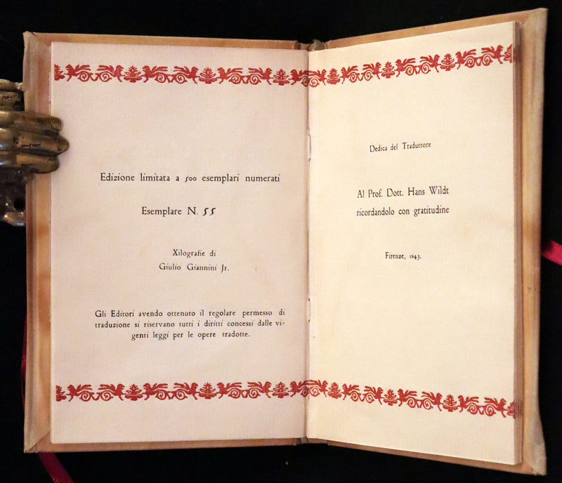 1943 Rare Giannini Binding - Italian Edition of The Love and Death of Cornet Christopher Rilke by Rainer Maria Rilke. #55.