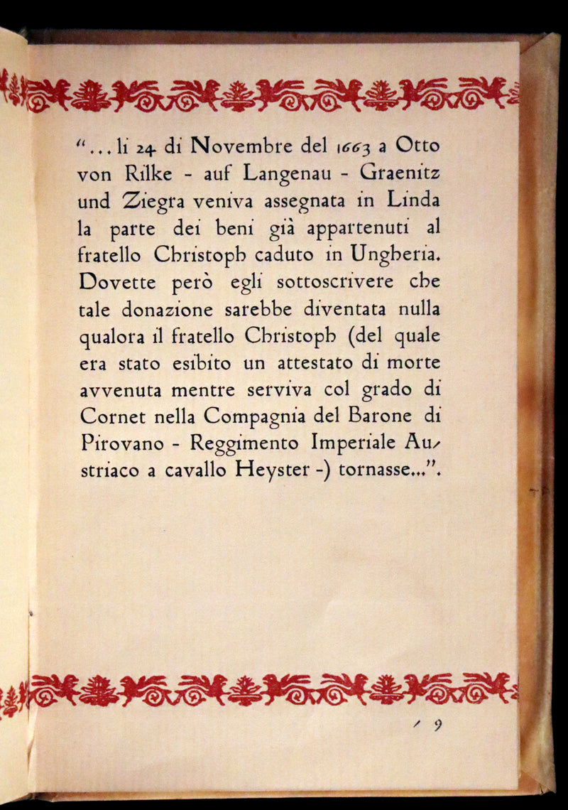 1943 Rare Giannini Binding - Italian Edition of The Love and Death of Cornet Christopher Rilke by Rainer Maria Rilke. #55.