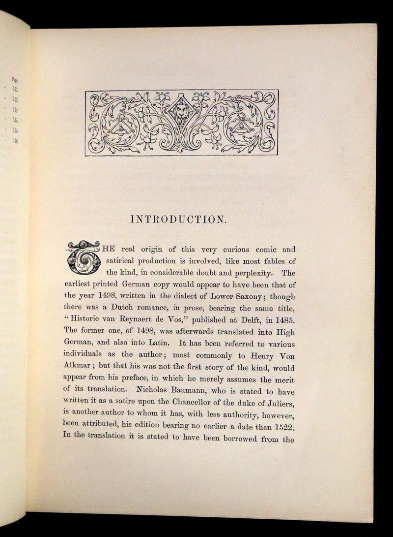1872 Rare First Edition - Reynard The Fox, An Old Medieval Story Translated by Thomas Roscoe. Illustrated by Elwes and Jellicoe.