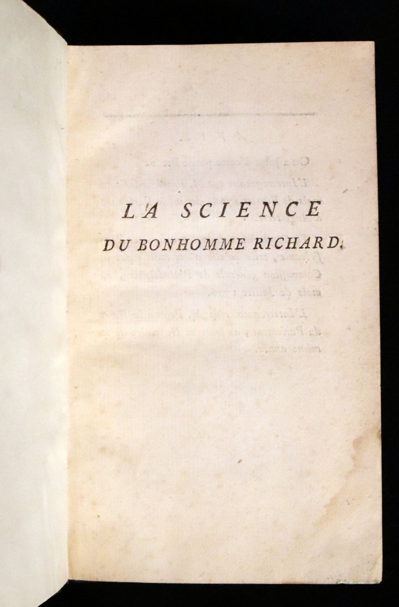1778 Scarce French Book - Benjamin Franklin The Way to Wealth, La Science Du Bonhomme Richard + Constitution of Pennsylvania.