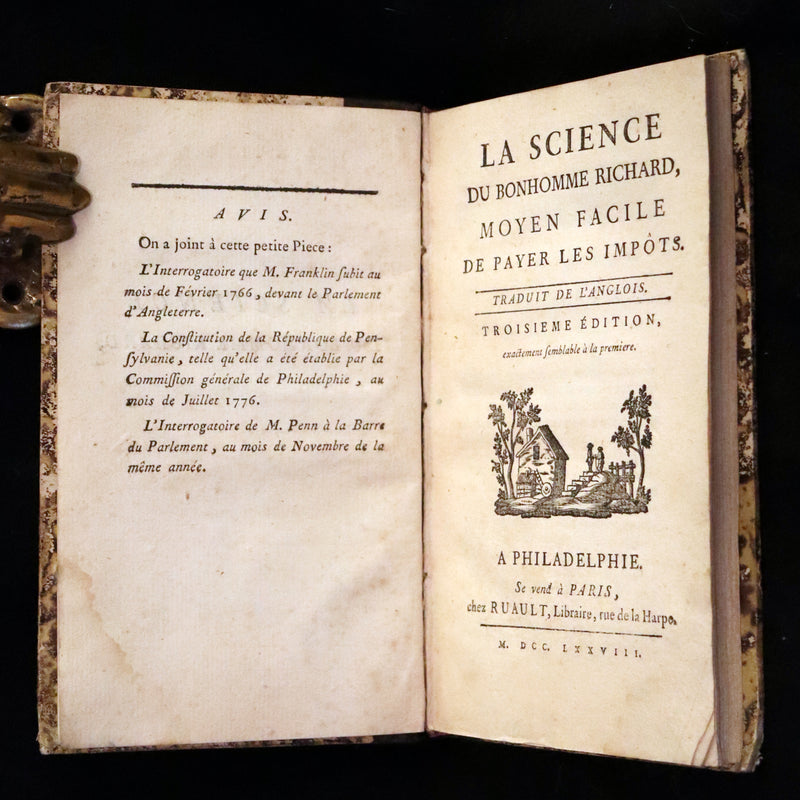 1778 Scarce French Book - Benjamin Franklin The Way to Wealth, La Science Du Bonhomme Richard + Constitution of Pennsylvania.
