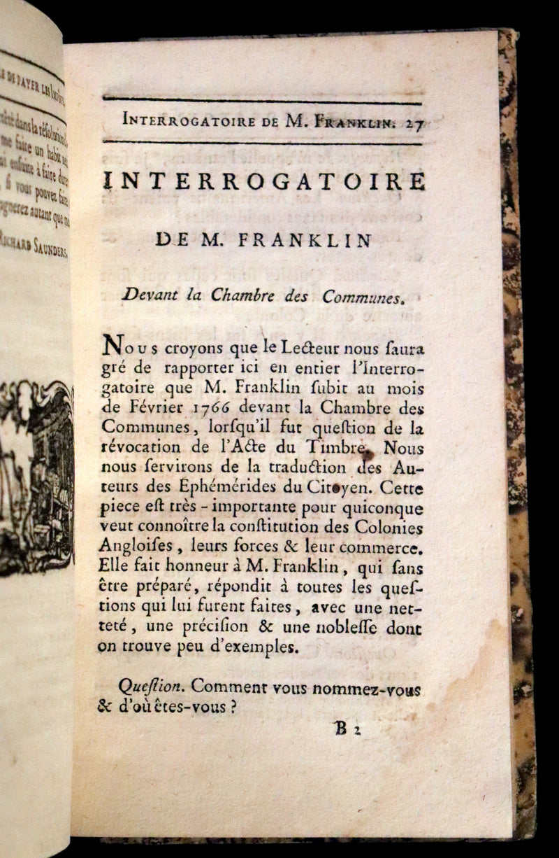1778 Scarce French Book - Benjamin Franklin The Way to Wealth, La Science Du Bonhomme Richard + Constitution of Pennsylvania.