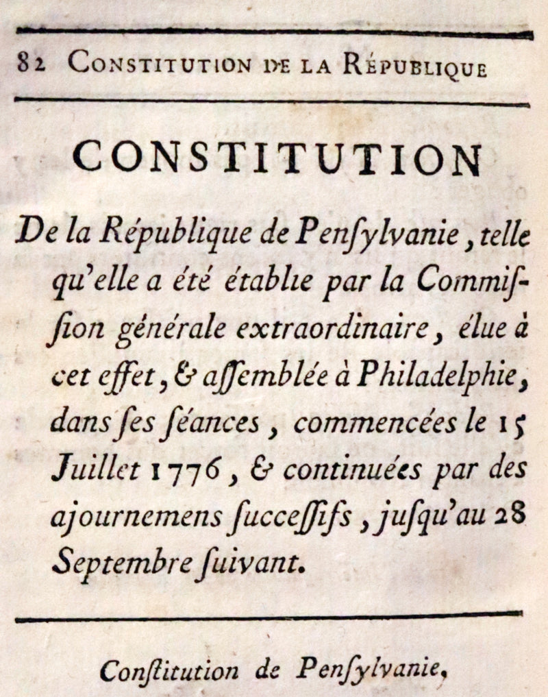 1778 Scarce French Book - Benjamin Franklin The Way to Wealth, La Science Du Bonhomme Richard + Constitution of Pennsylvania.