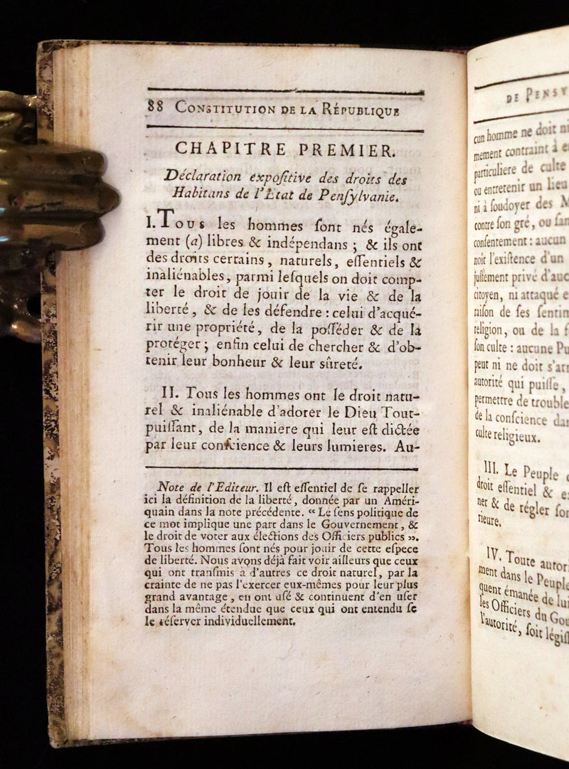 1778 Scarce French Book - Benjamin Franklin The Way to Wealth, La Science Du Bonhomme Richard + Constitution of Pennsylvania.