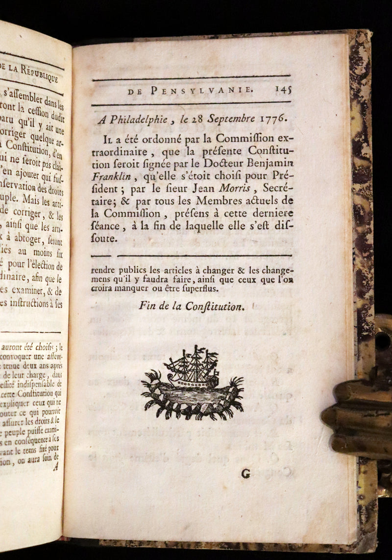 1778 Scarce French Book - Benjamin Franklin The Way to Wealth, La Science Du Bonhomme Richard + Constitution of Pennsylvania.