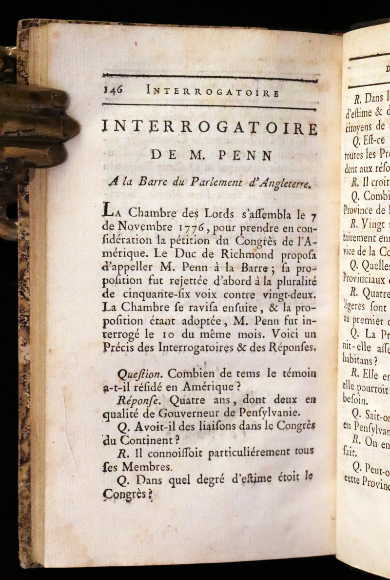 1778 Scarce French Book - Benjamin Franklin The Way to Wealth, La Science Du Bonhomme Richard + Constitution of Pennsylvania.