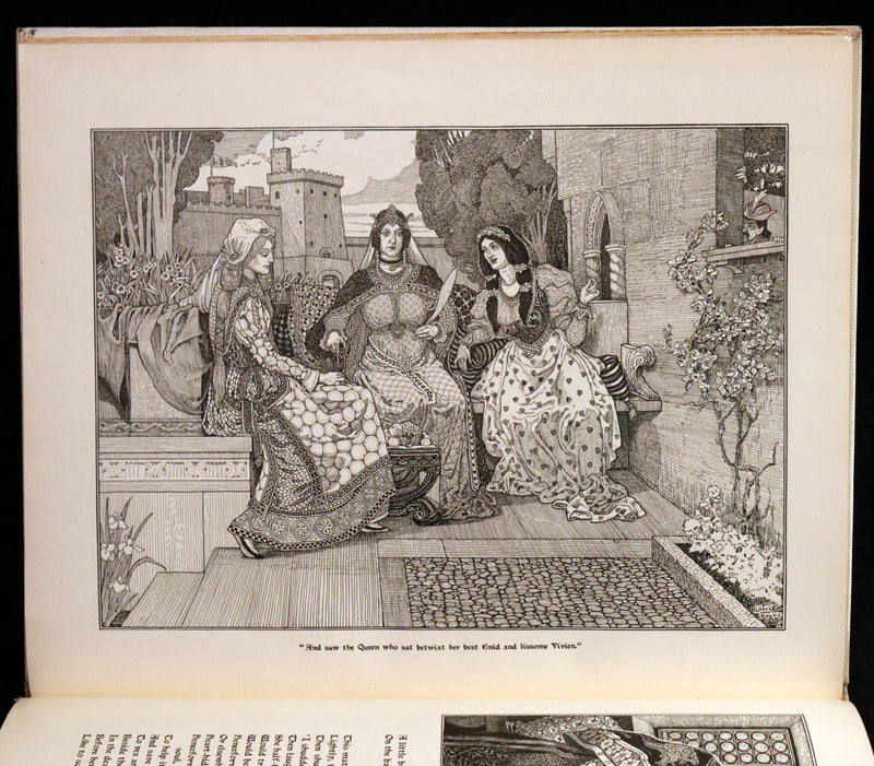 1898 Scarce First Edition Arthurian Legends Illuminated by Brothers Rhead - Idylls of the King, Enid, Vivien, Elaine, Guinevere.