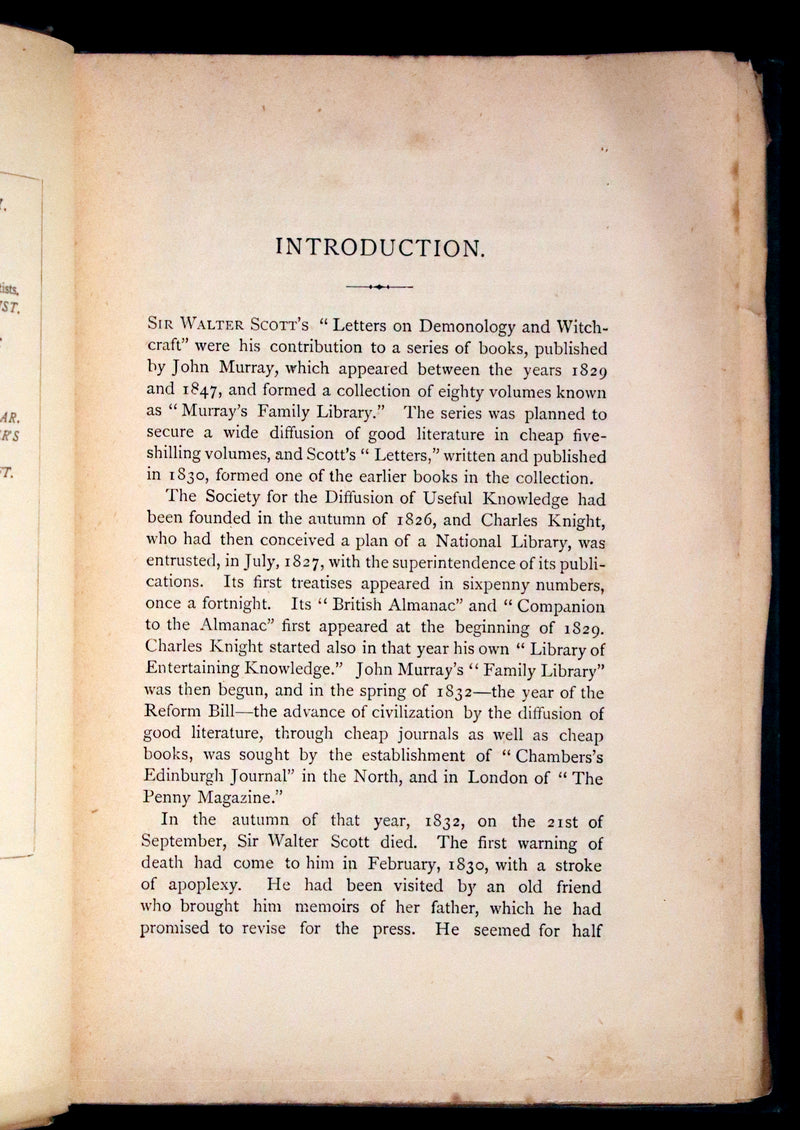 1885 Rare Book - Demonology and Witchcraft - Witches and Fairies by Sir Walter Scott.