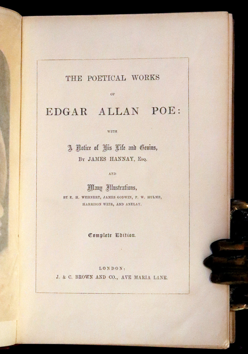 1852 Rare Book - The Poetical Works of Edgar Allan Poe with A Notice of his Life.
