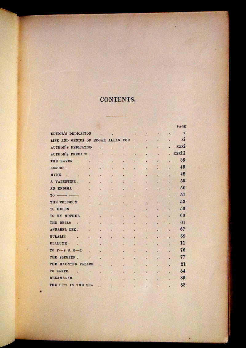 1852 Rare Book - The Poetical Works of Edgar Allan Poe with A Notice of his Life.