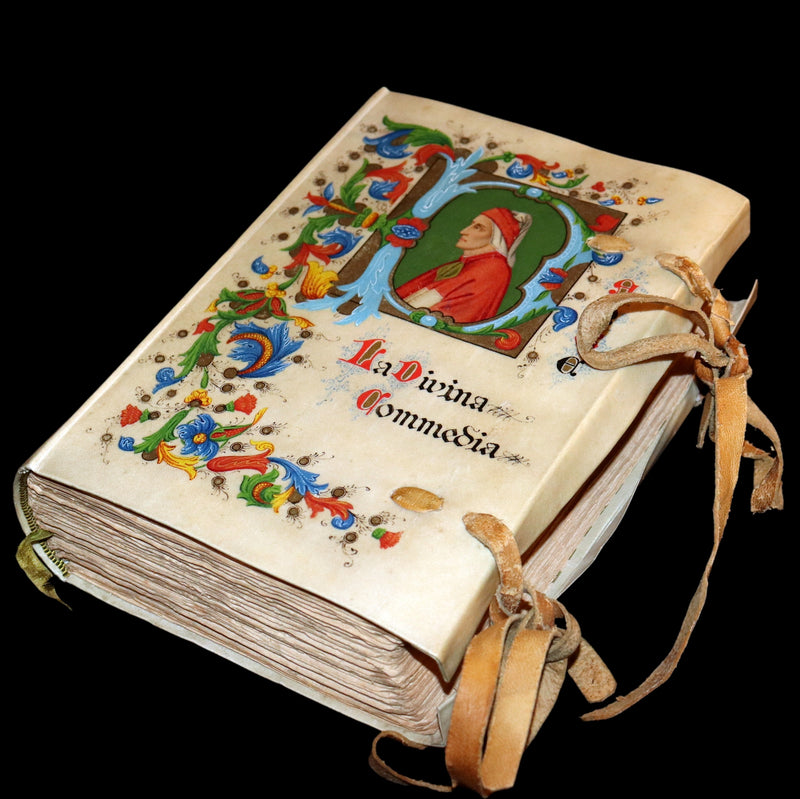 1902 Scarce Giannini Hand-Painted Vellum Binding - The Divine Comedy of Dante Alighieri by Longfellow.