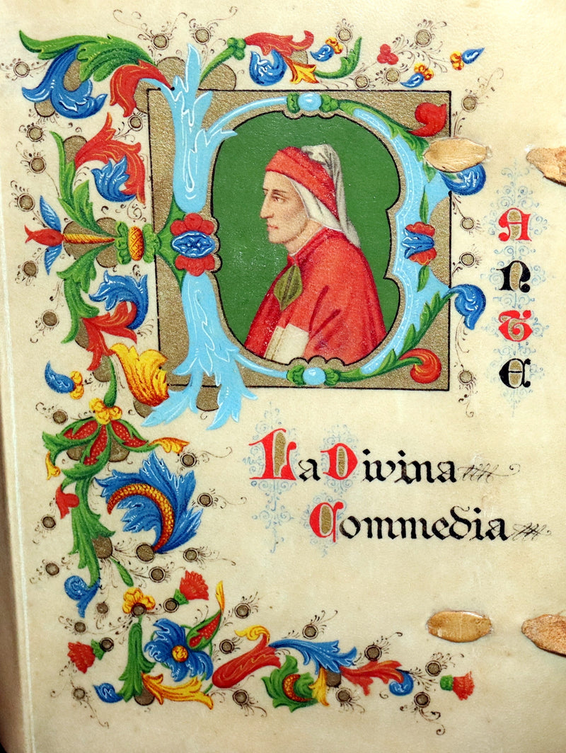 1902 Scarce Giannini Hand-Painted Vellum Binding - The Divine Comedy of Dante Alighieri by Longfellow.
