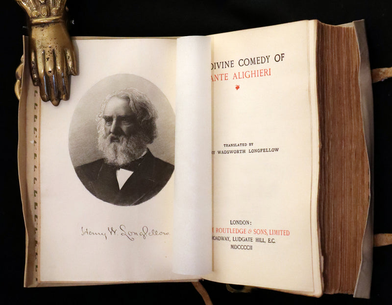 1902 Scarce Giannini Hand-Painted Vellum Binding - The Divine Comedy of Dante Alighieri by Longfellow.