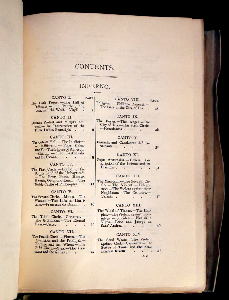 1902 Scarce Giannini Hand-Painted Vellum Binding - The Divine Comedy of Dante Alighieri by Longfellow.