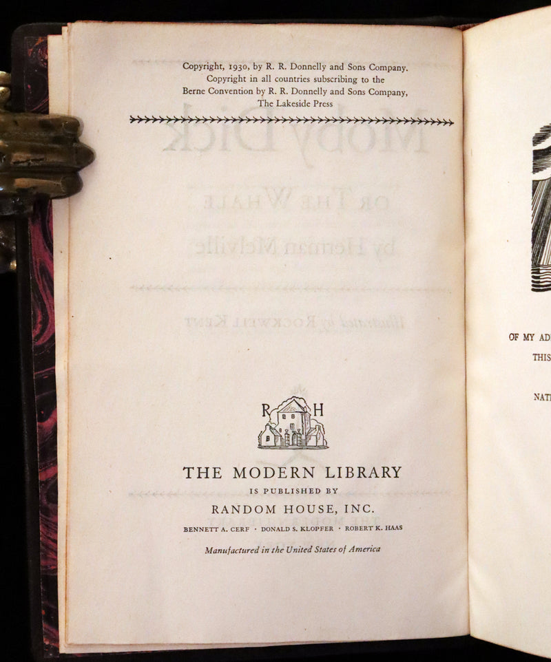 1930's Leather bound Edition - Moby Dick or The Whale by Melville, illustrated by Rockwell Kent.