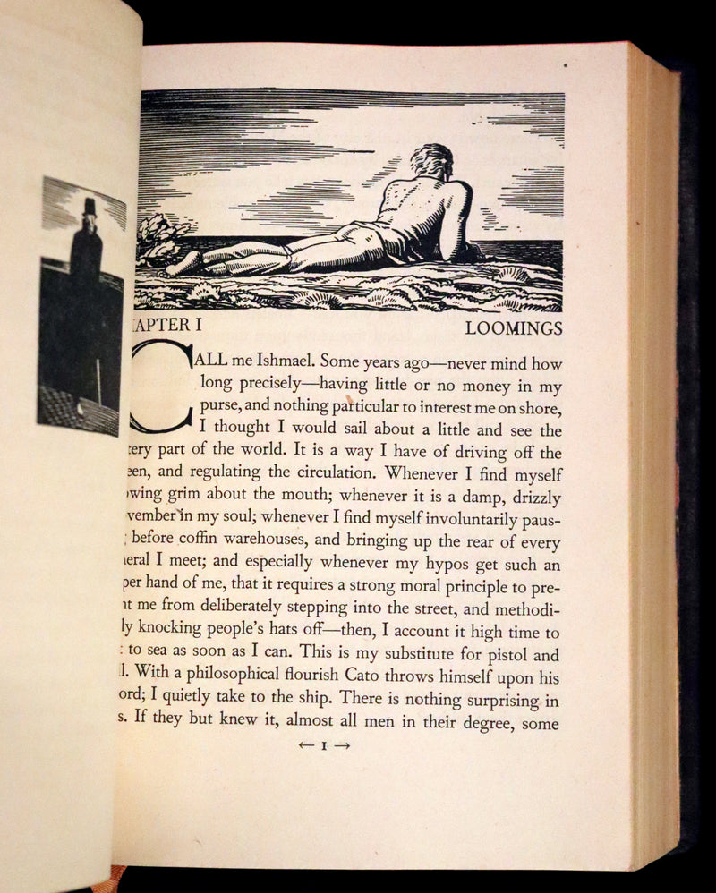 1930's Leather bound Edition - Moby Dick or The Whale by Melville, illustrated by Rockwell Kent.