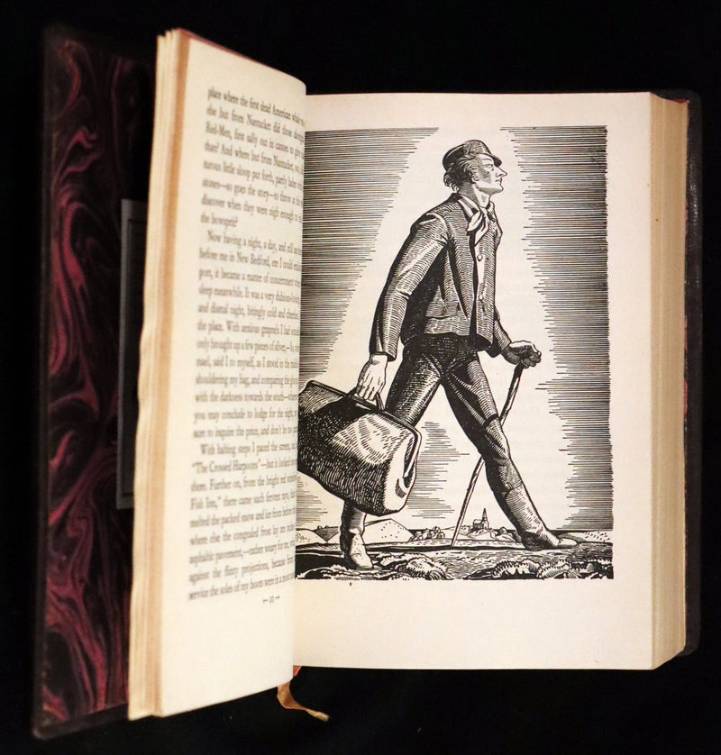 1930's Leather bound Edition - Moby Dick or The Whale by Melville, illustrated by Rockwell Kent.