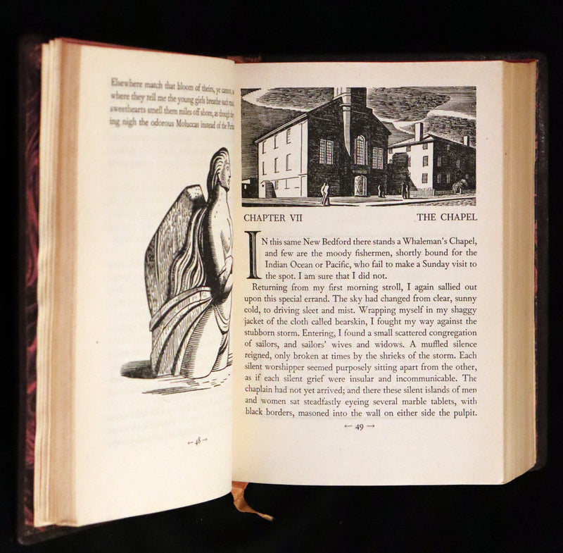 1930's Leather bound Edition - Moby Dick or The Whale by Melville, illustrated by Rockwell Kent.