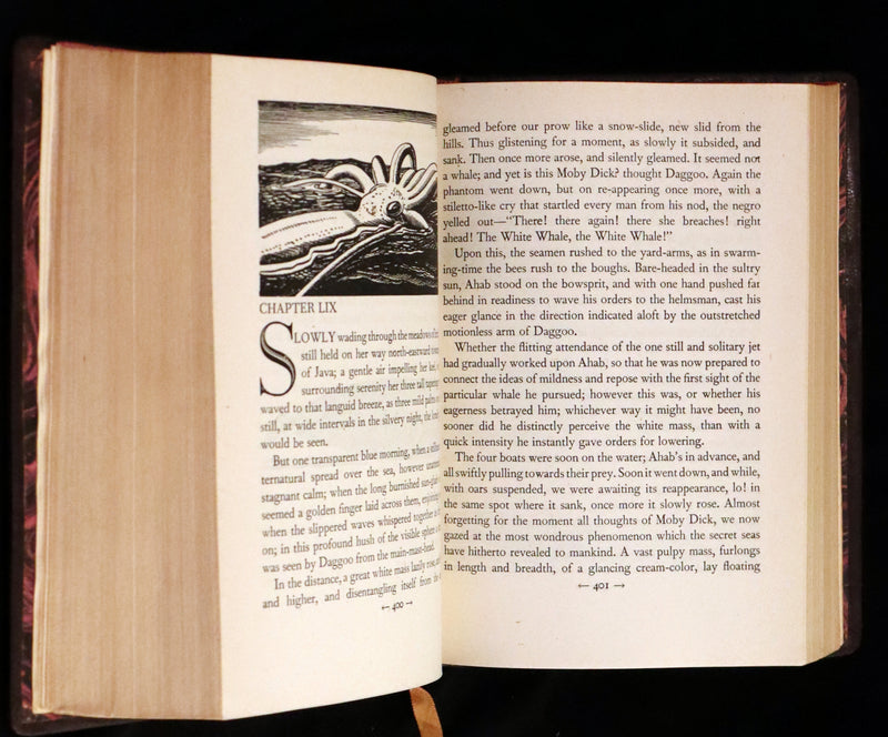 1930's Leather bound Edition - Moby Dick or The Whale by Melville, illustrated by Rockwell Kent.